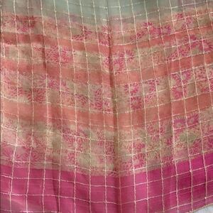 Silk chiffon windowpane ombré green pink scarf